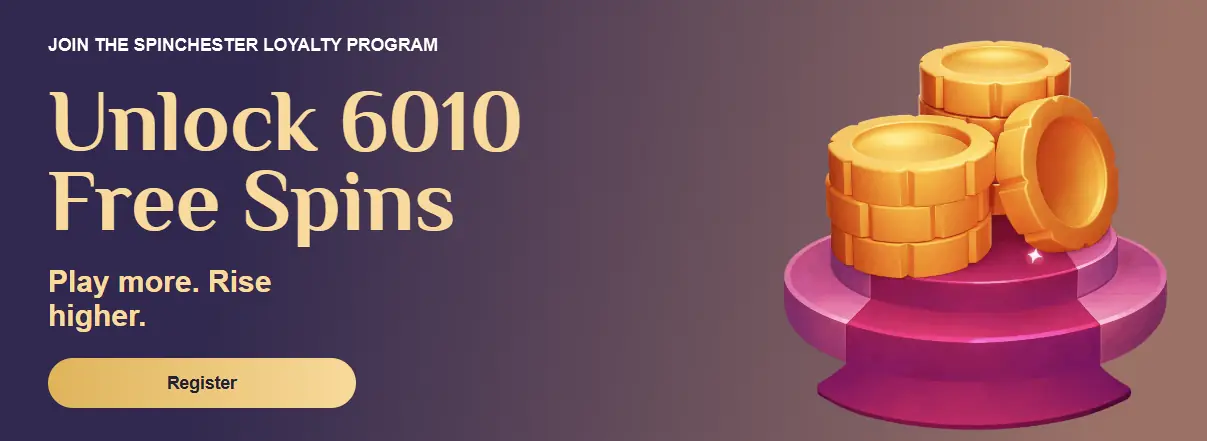 6,010 free spins across the 14 loyalty levels at Spinchester Casino