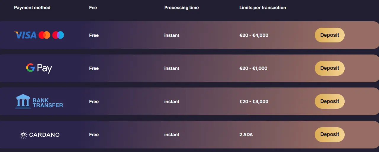 Payment methods at Spinchester Casino, from cards to cryptocurrency